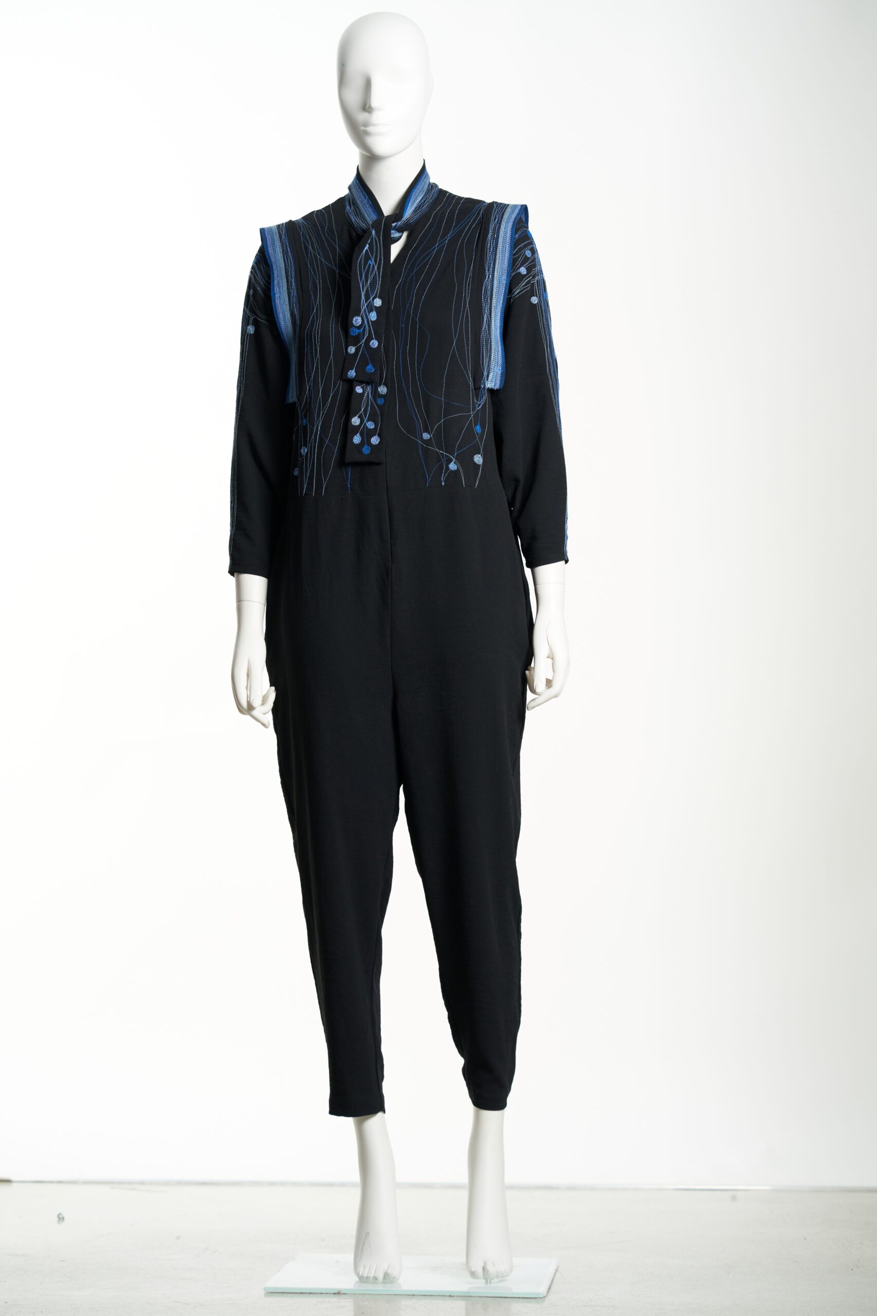 Black Jumpsuit with Contrast Embellishments