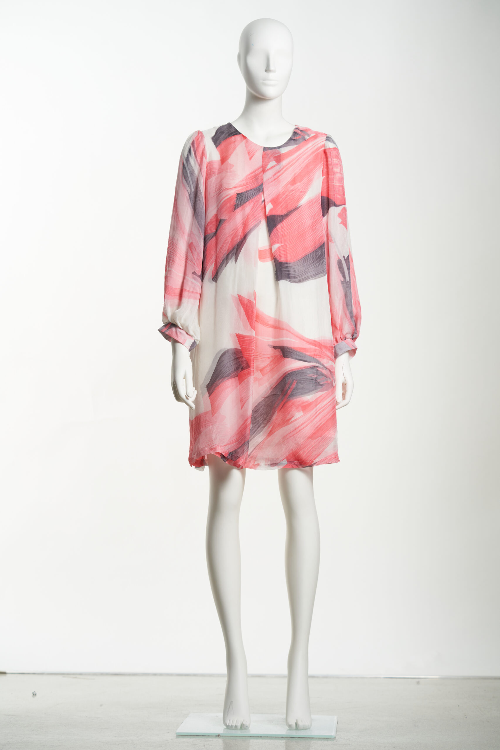 Printed Long Sleeve double layers Silk Dress