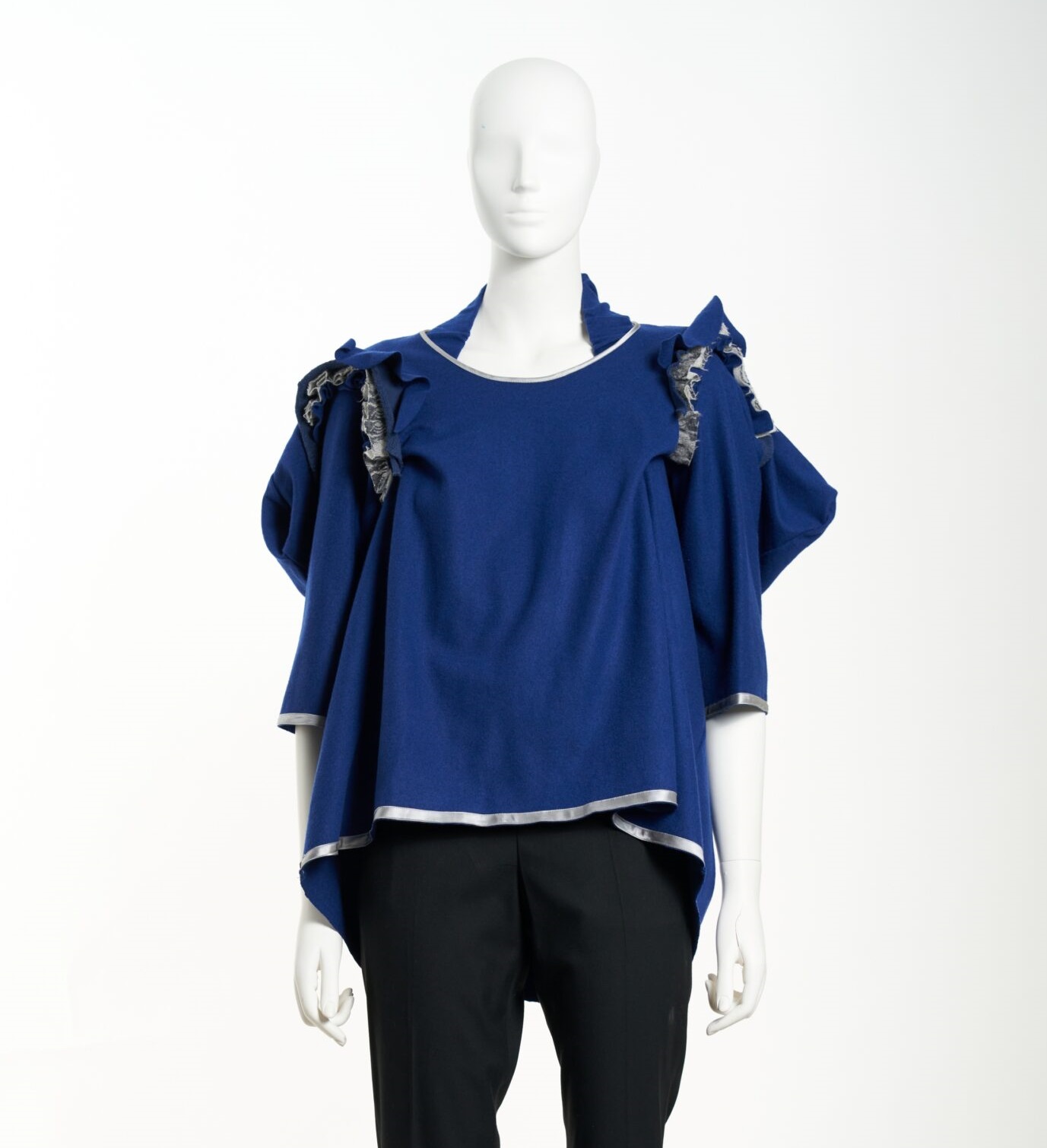 Zero waste square wool top with multiple gathering at shoulders